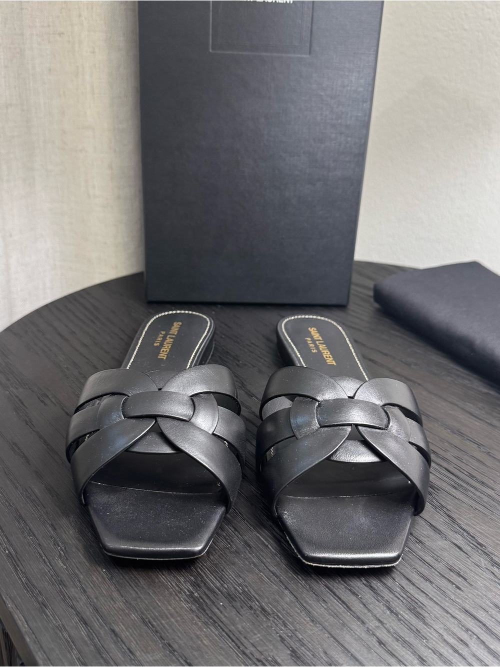 Saint Laurent YSL Tribute Nu Pieds Sandals Leather Black 37.5 - Picture 2 of 9